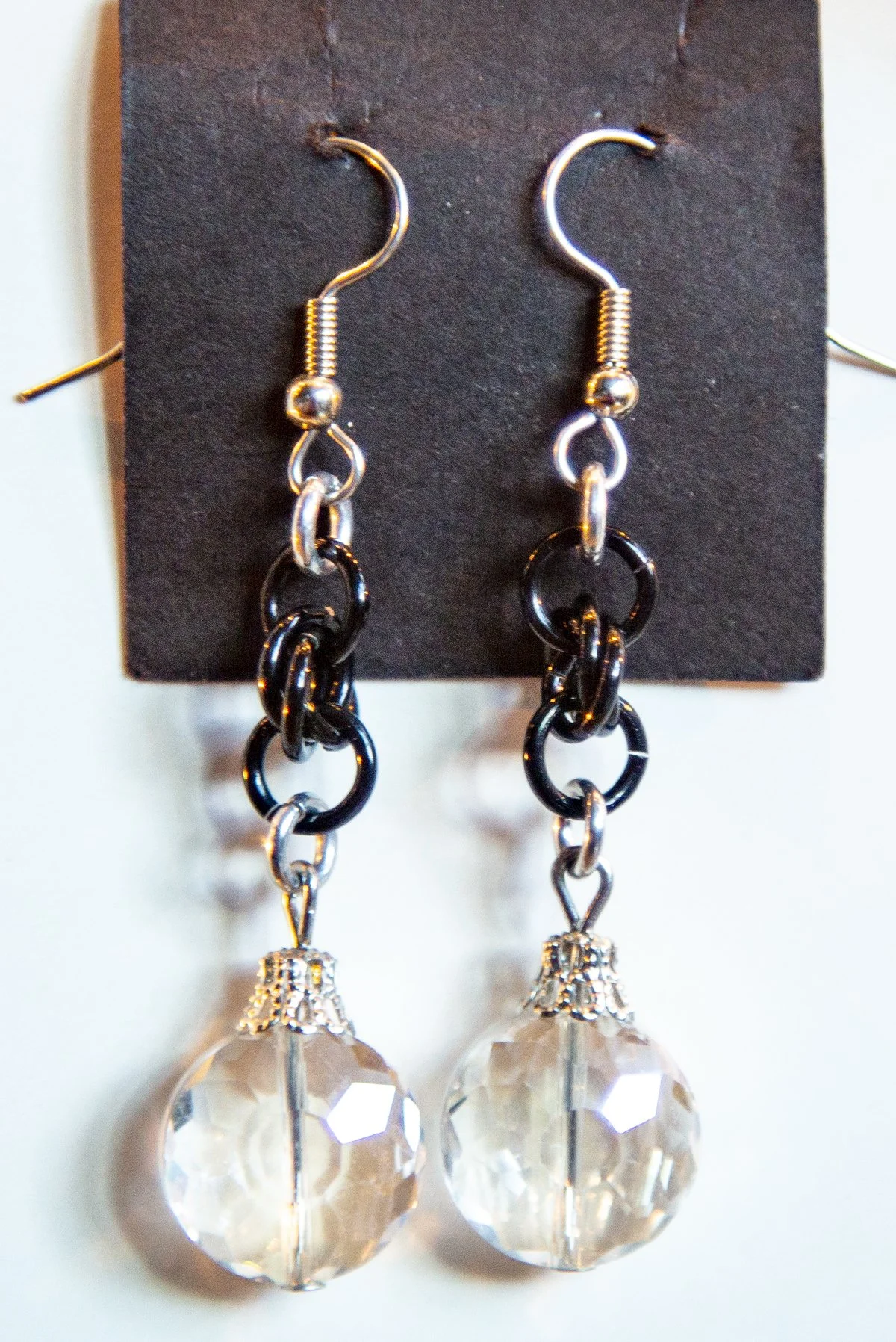 jewelry black and crystal chain mail earrings.jpg