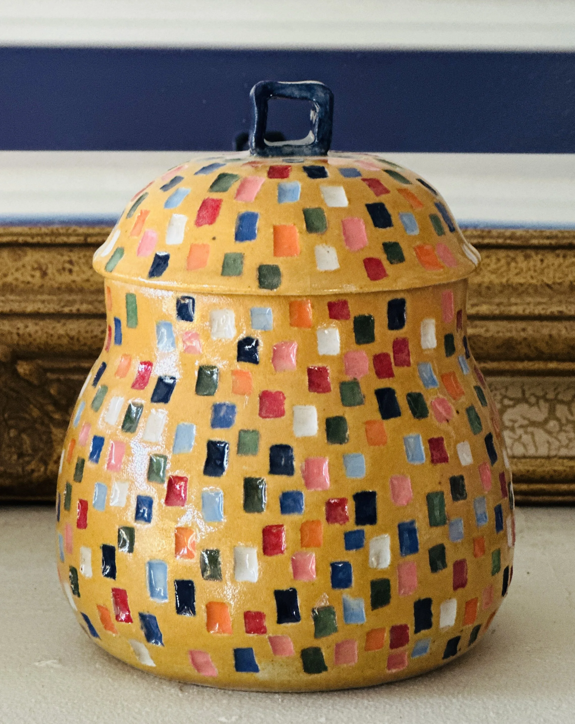 Hand painted city windows jar$50.JPG