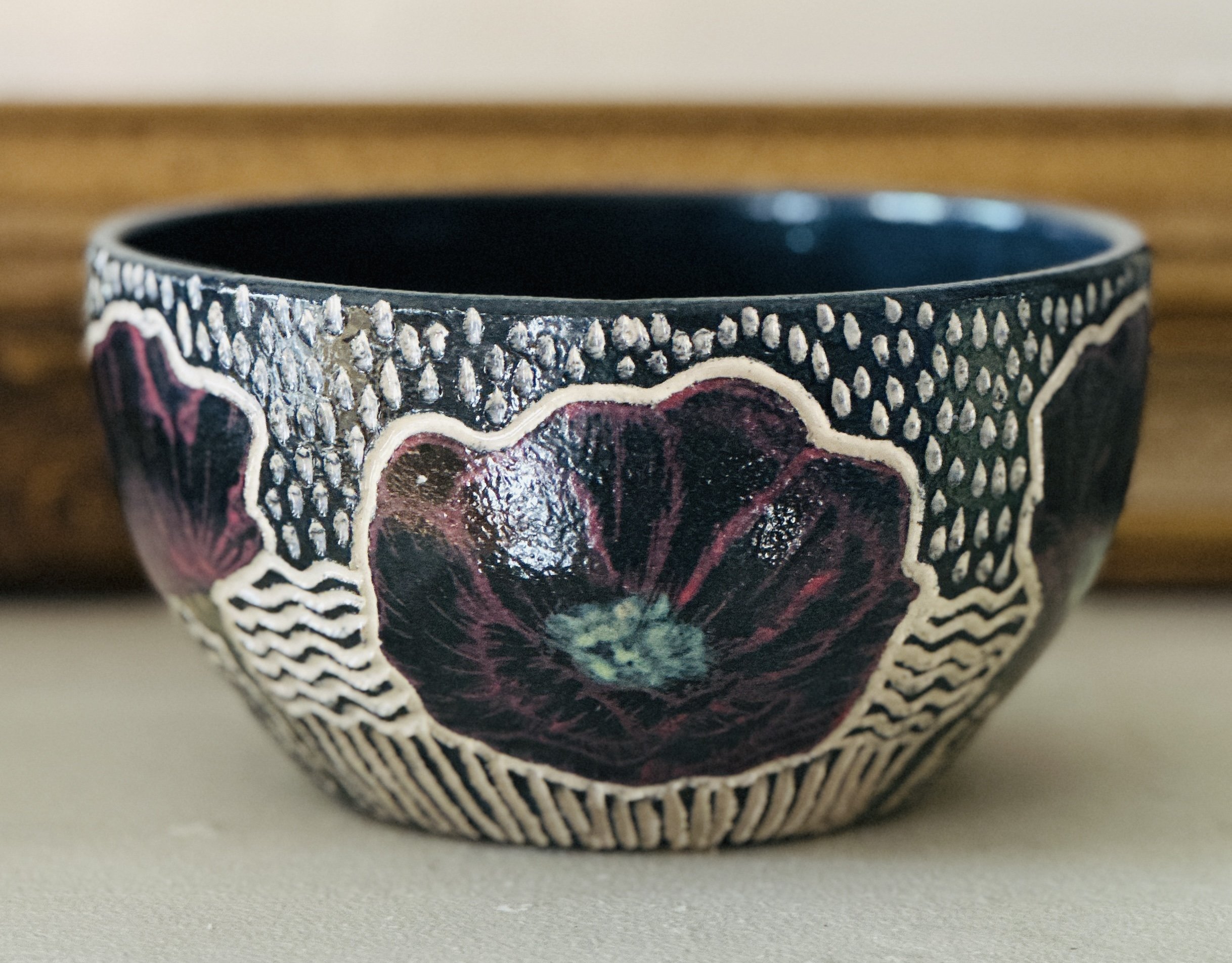 Sgraffito Poppy bowl$30.JPG