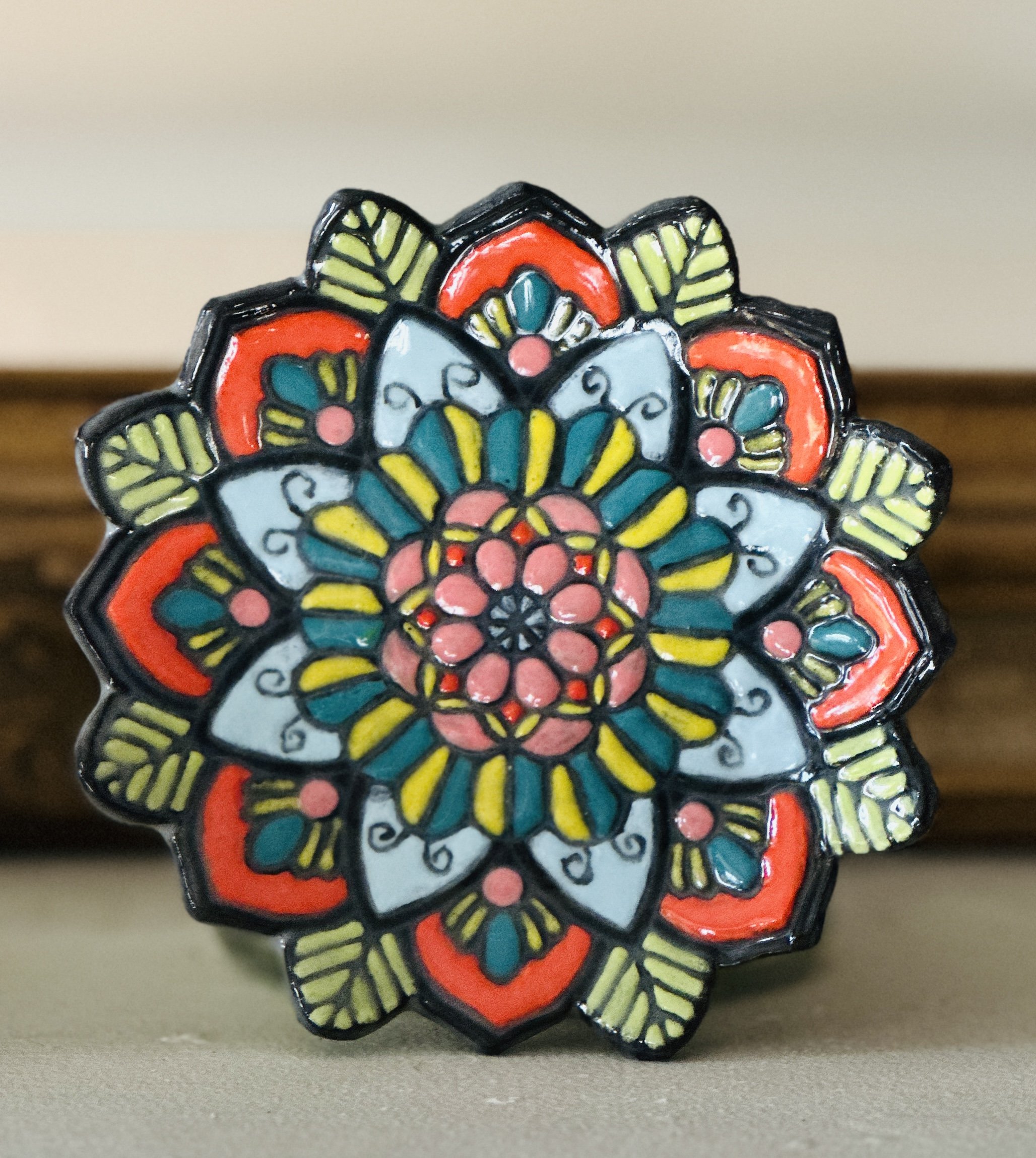 Hand painted Mandala trinket dish$50.JPG