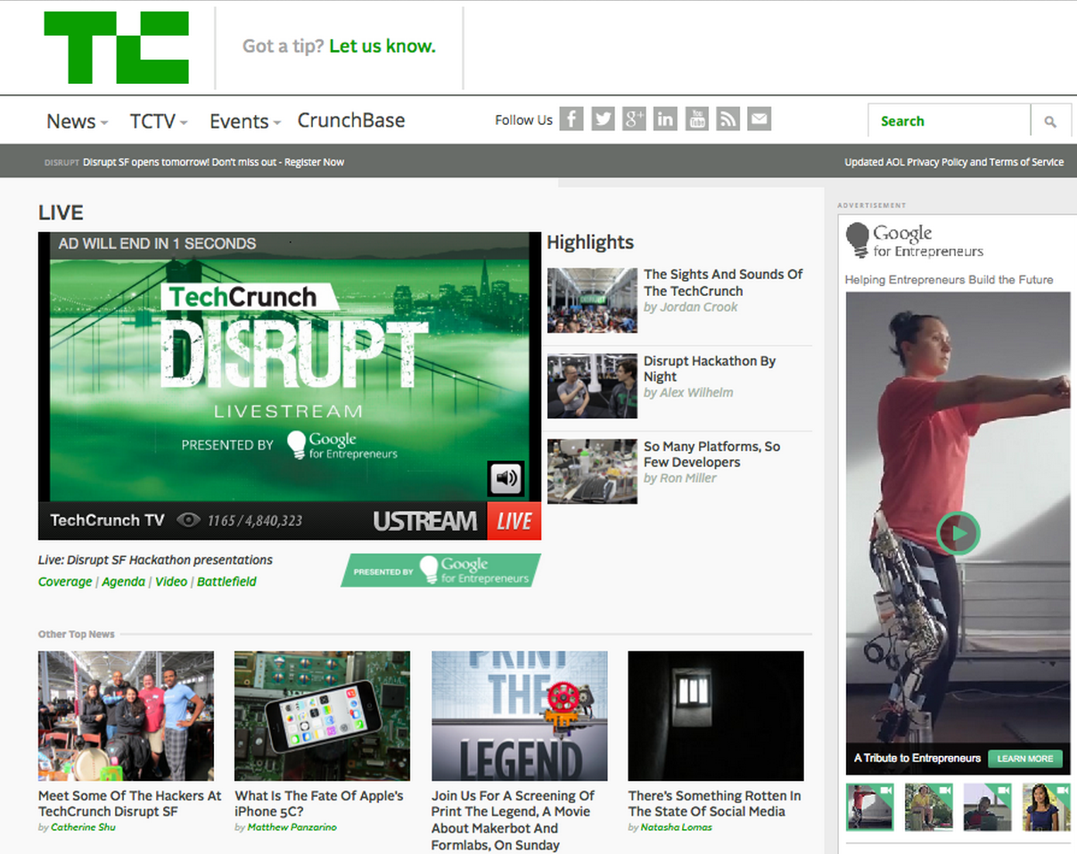 Techcrunch.com Homepage Takeover