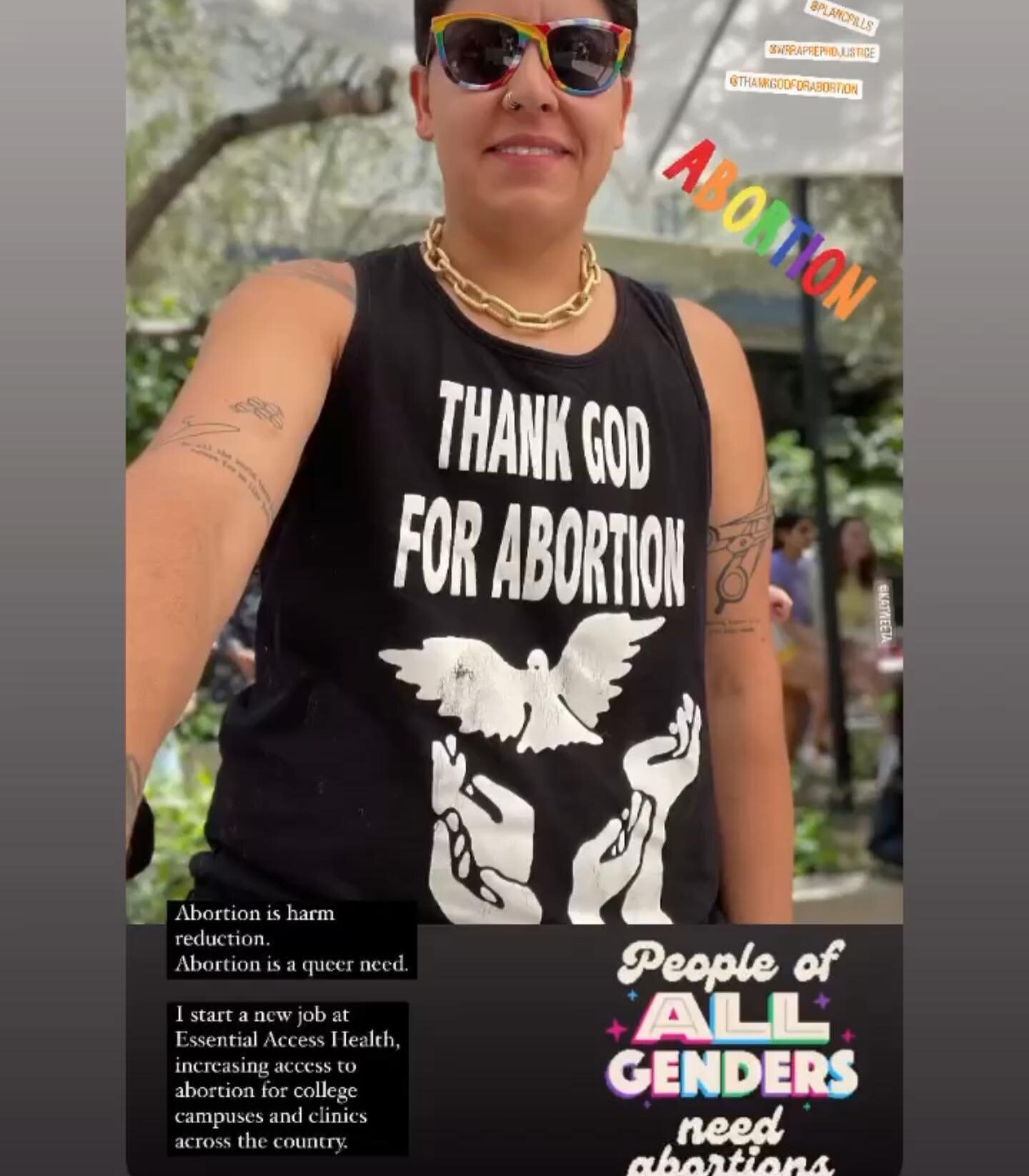 ABORTION IS HARM REDUCTION 🌈ABORTION IS A QUEER NEED🦄
PEOPLE OF ALL GENDERS NEED ABORTIONS 
💚💚💚💚
Thank you for the loud and proud @marissa0803 ‼️
We are with you 10000%🦄🕊️

Congrats on your new job phew thank you for your service!

#thankgodf