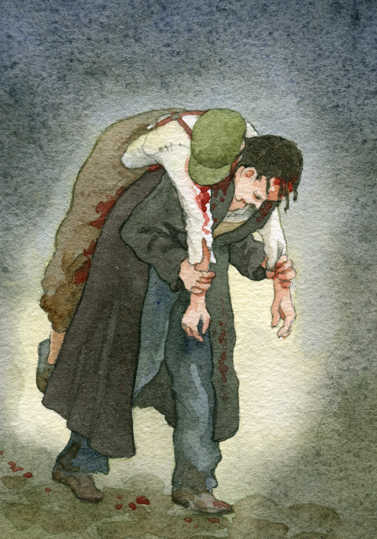   Gavroche had been killed—Marius carried his body.  