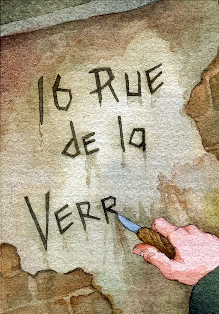 He took out his penknife and scratched the address on the garden wall.