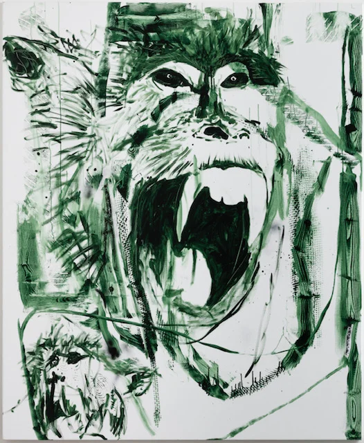 Claus Carstensen : Hvad ser den i det andet ansigt? 220 x 180 cm akryl, collage, spray på lærred