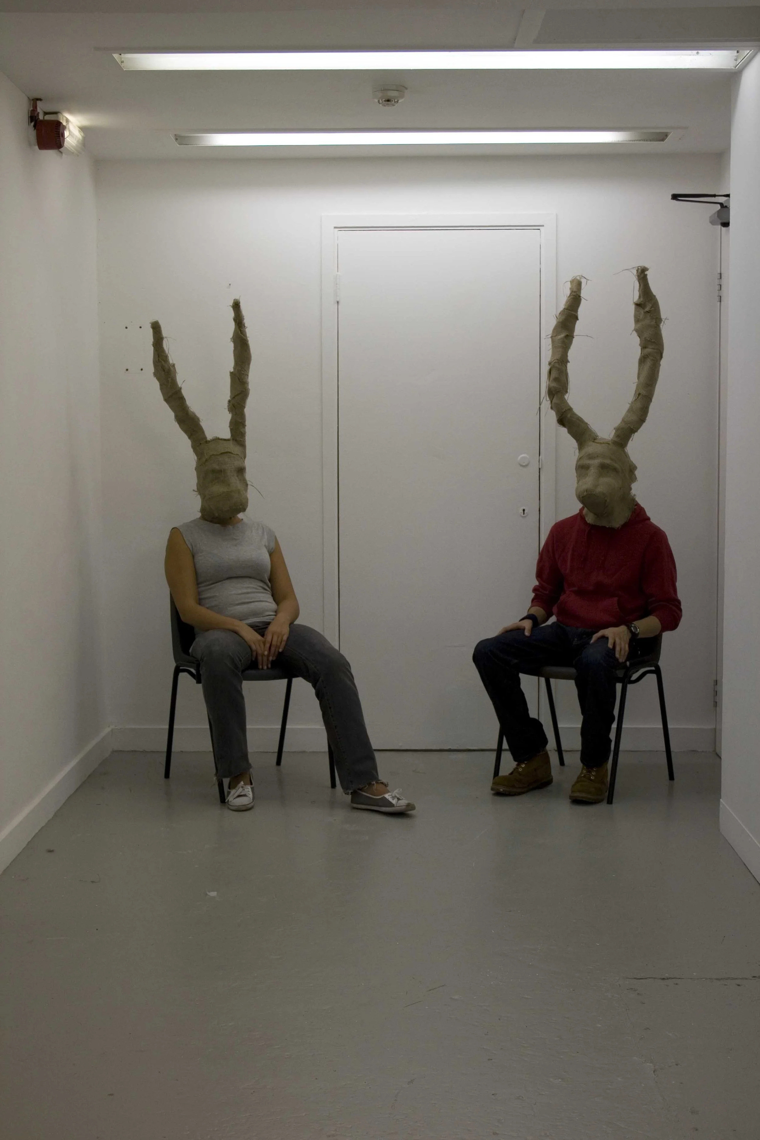 2 seated hares in corridor.jpg