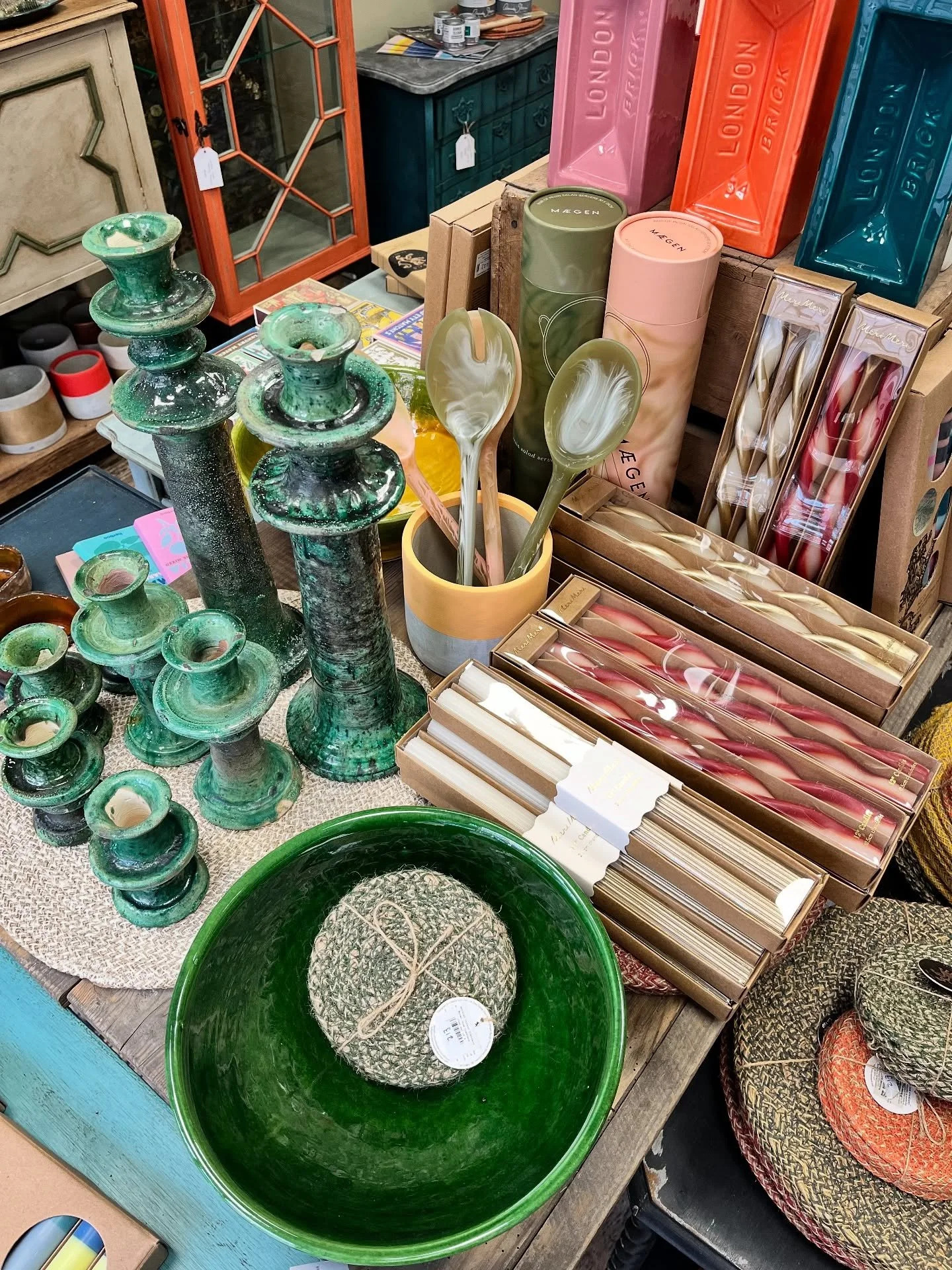 After a little switch up to make way for some gorgeous new items, our centre table is now brimming with colour and texture for your home!

Handmade Moroccan glazed candlesticks, beautiful ceramic serving bowls in rich jewel tones &amp; playful stripe