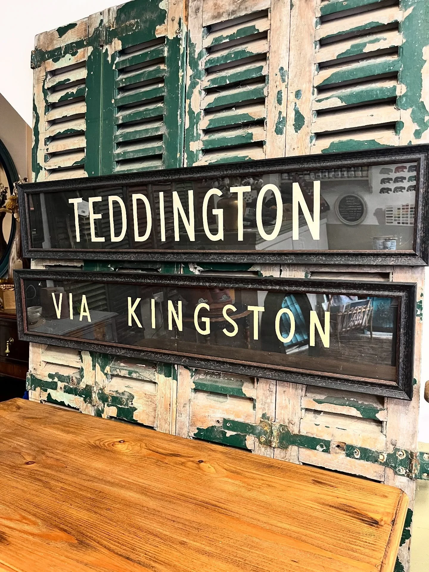 Wonderful, original vintage bus blinds for Teddington and Kingston.

Originally gracing the front of a bus, we have framed these nostalgic items in a rustic style frame to create a unique piece of wall art. The perfect item for your wall if Teddingto