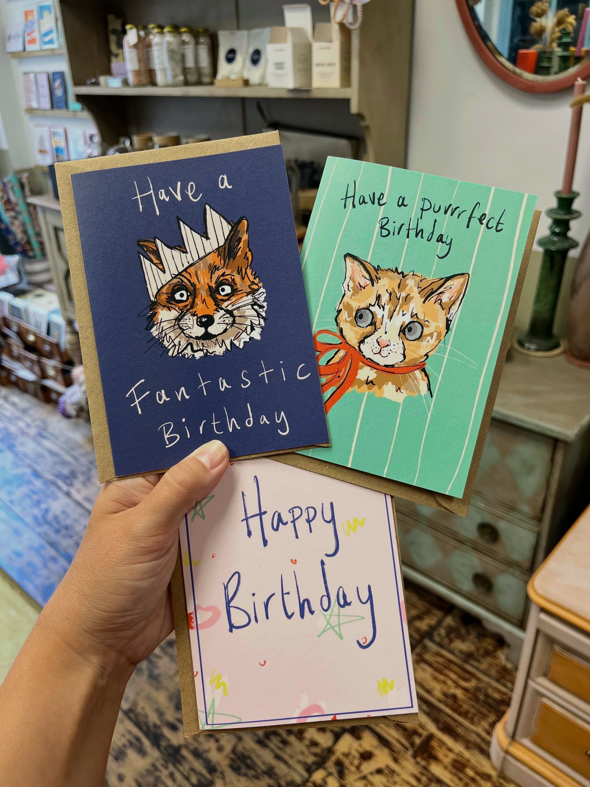 The loveliest NEW cards have just hit the shelves from our super talented illustrator friend @jo__cochran ✨ 

We also have matching fox and cat gift wrap to make your birthday gifts that bit cuter 🥳 

Welcome to the shop Jo, we&rsquo;re delighted to