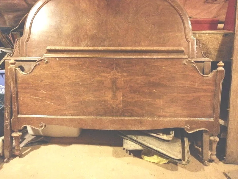 Antique burled walnut bed