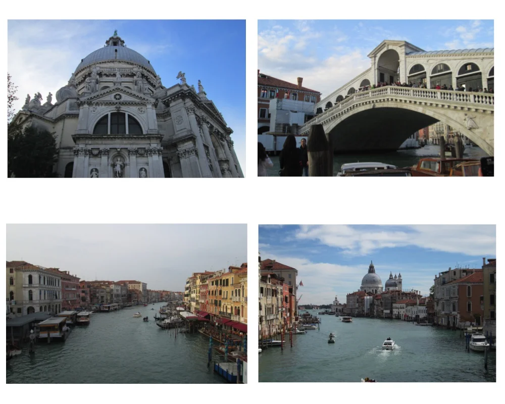 The Santa Maria Della Salute, the Rialto Bridge, and views of the Grand Canal.