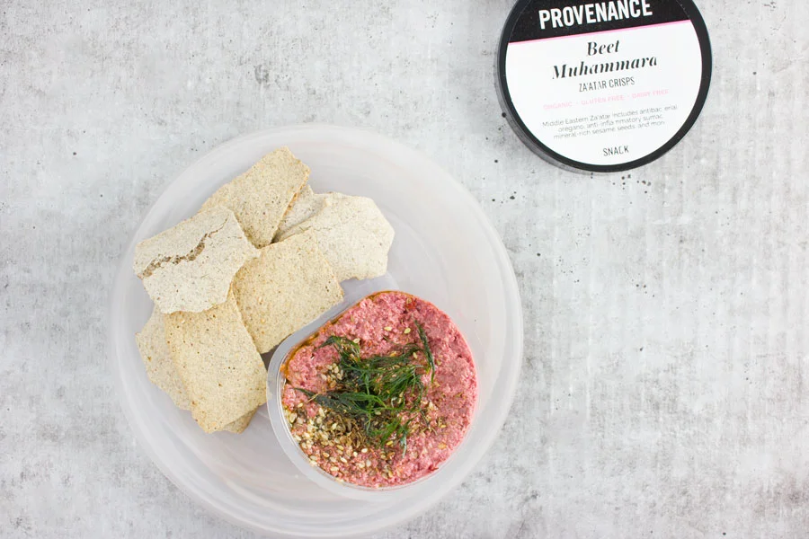 Snack: Beet Muhammara with Za'atar Crisps (VG, P)