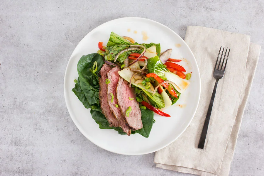 Dinner: Grass-Fed Grilled Steak with Sesame Chili Bok Choy