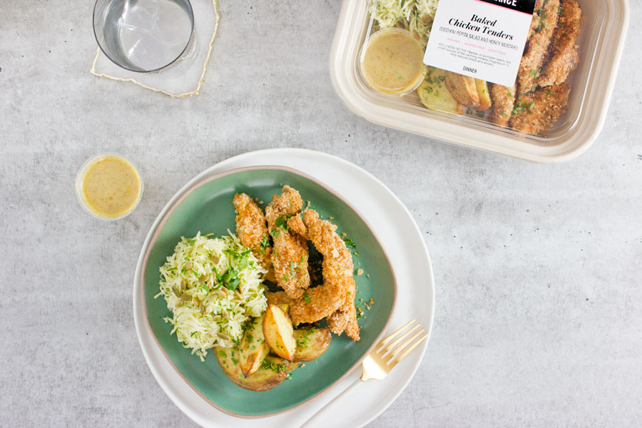 Dinner: Baked Chicken Tenders with Zucchini Pepita Salad &amp; Honey Mustard