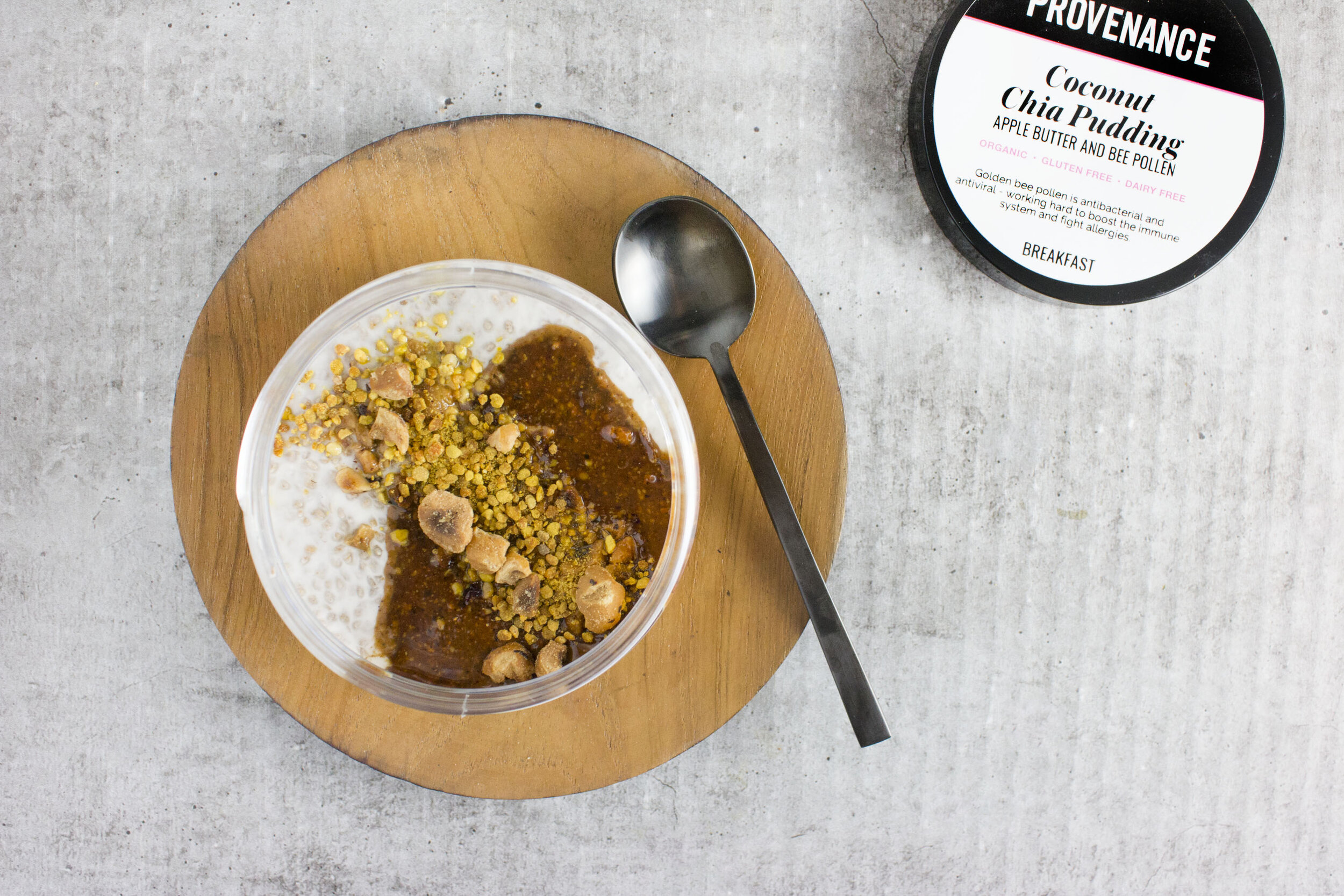 Breakfast: Coconut Chia Pudding with Apple Butter and Bee Pollen