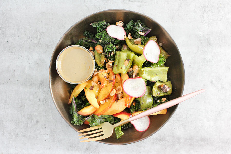 Provenance Meals - Peach Kale Salad with Hazelnut and Creamy Balsamic- VG, add on Hard Boiled Egg or Pasture-Raised Chicken.jpg