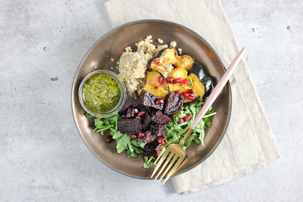 Quinoa Squash Bowl with Rosemary Hazelnut Pesto