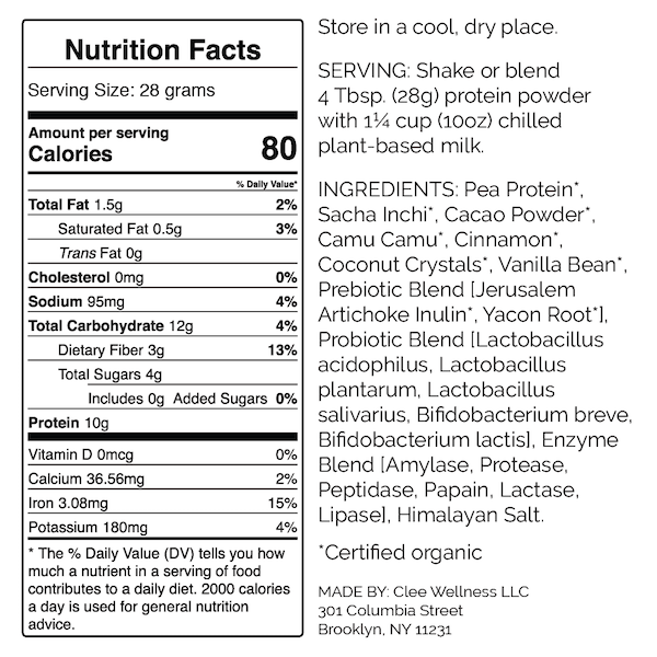 Camu Cacao Superfood Protein Powder - Ingredient and Nutrition Label.png