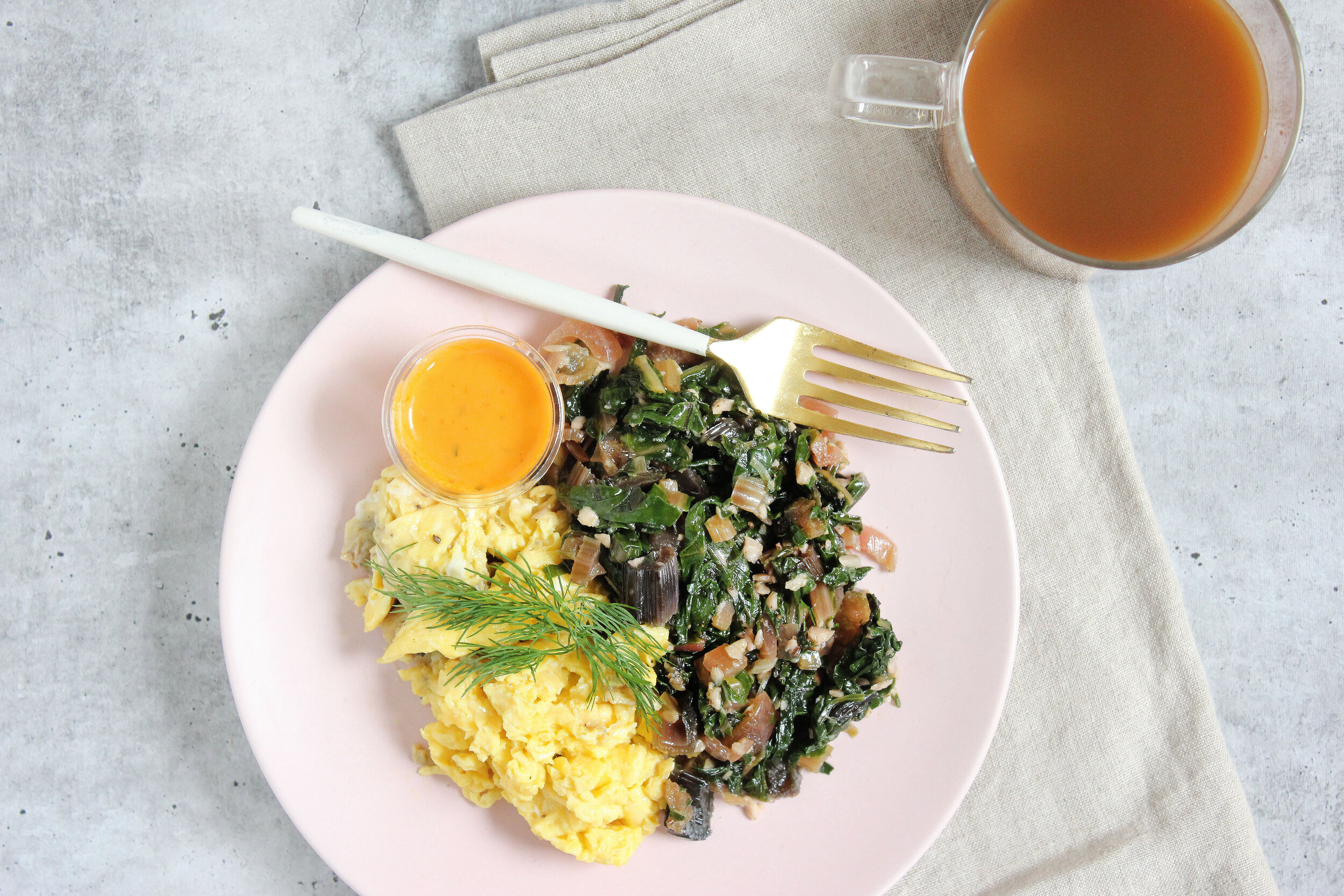 Scrambled Eggs with Braised Garlic Greens Provenance Meals.jpg