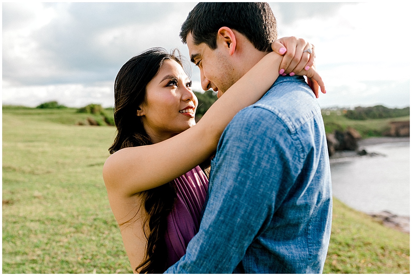 Maui Engagement Woman and Man Looking Into Each Others' Eyes