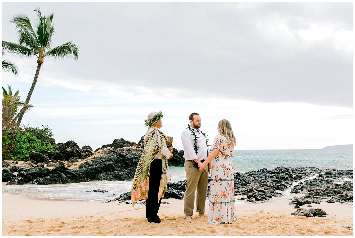 Bride and groom exchanging vows during Maui elopement ceremony