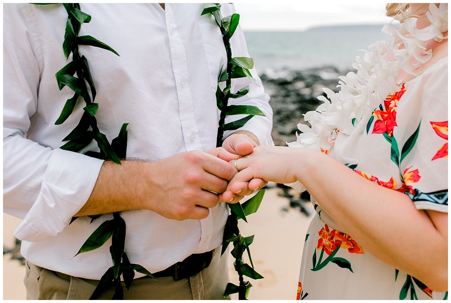 Groom exchanging ring with bride during Maui elopement