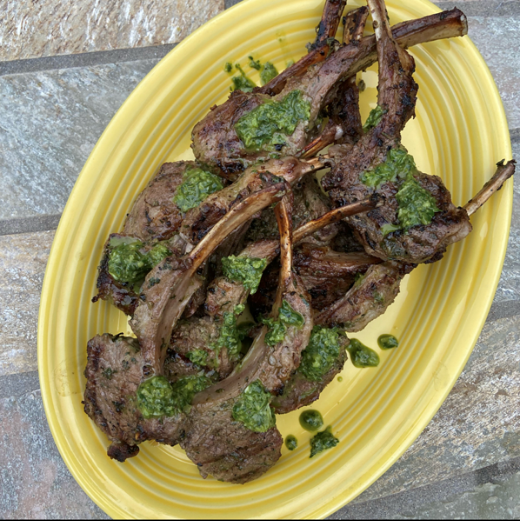 grilled lamb with basil chimichurri