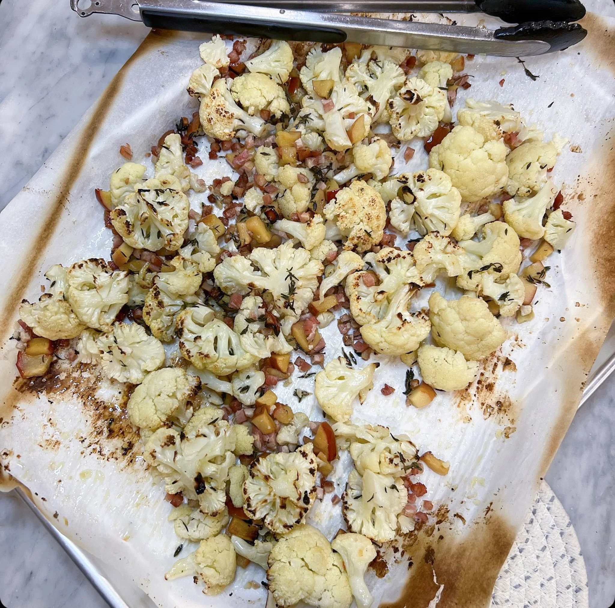 roasted cauliflower with apples and pancetta