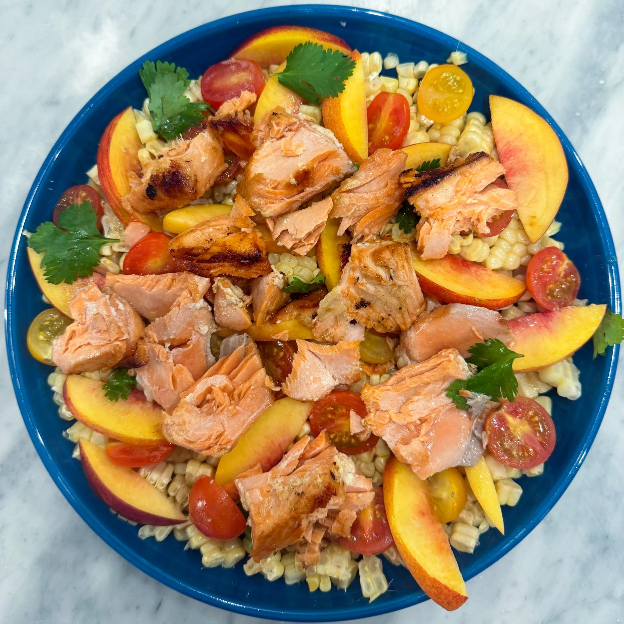 salmon and corn salad with miso dressing