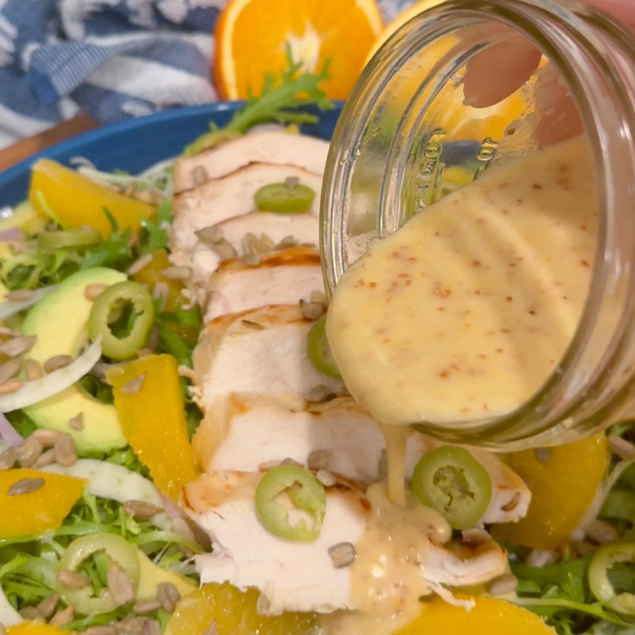 chicken salad with roasted orange citronette dressing