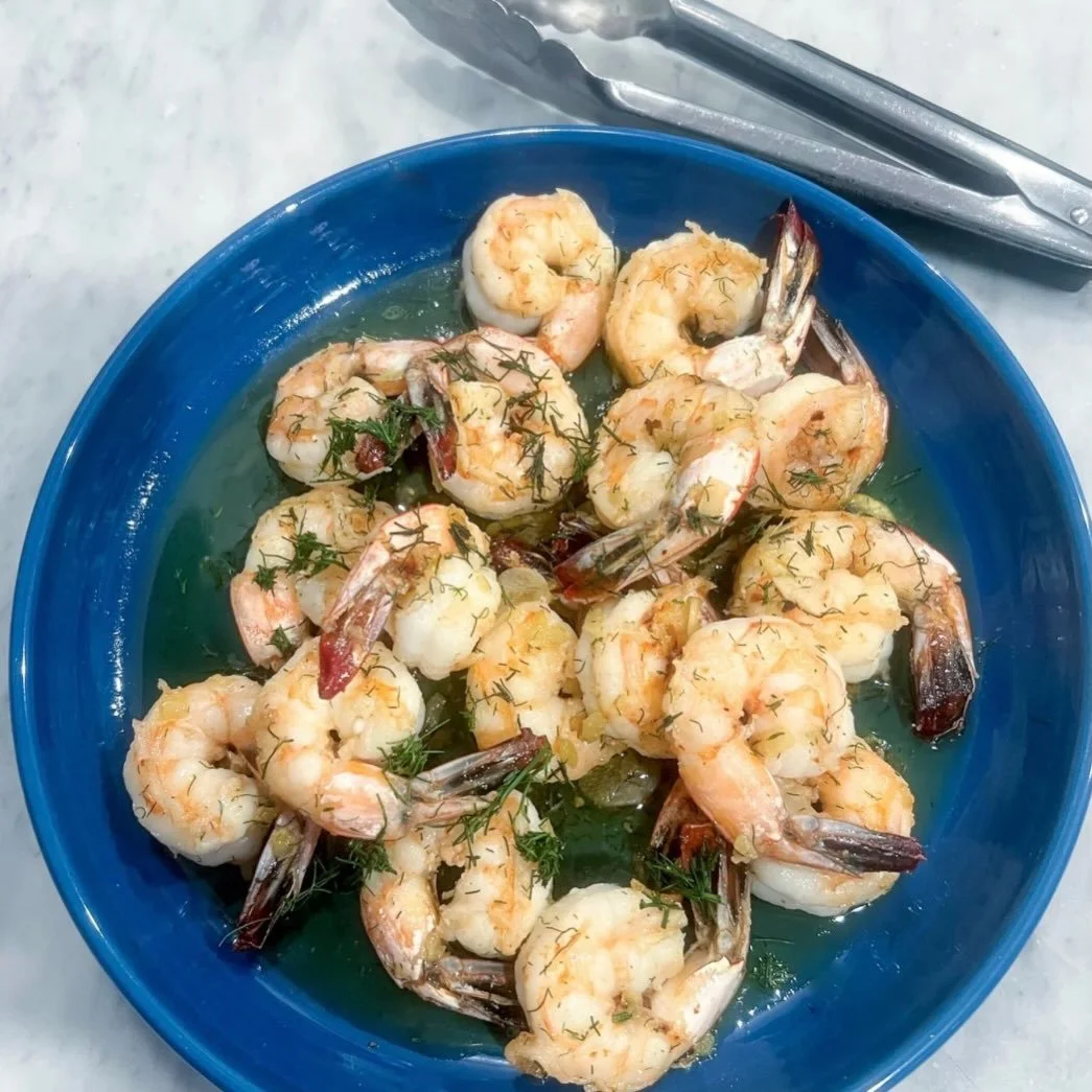 Fennel butter shrimp...

Ingredients:

8 T butter
2 T minced fennel bulb
2 cloves of garlic, thinly sliced
1 lb peeled, deveined, and raw shrimp (16 - 20)
L
1 t salt
1 T fennel fronds, minced

Directions:

Heat butter on medium heat, in a large saut&