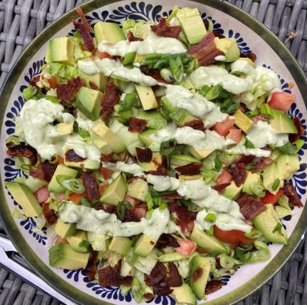 What's better than a bacon chopped salad? A bacon chopped salad with homemade creamy basil dressing. That's what.

Ingredients:

1 egg
1 clove garlic, smashed
2 green onions, rough chopped
1/2 t salt
1 1/2 t dijon
juice of 1 lemon
avocado oil
large h