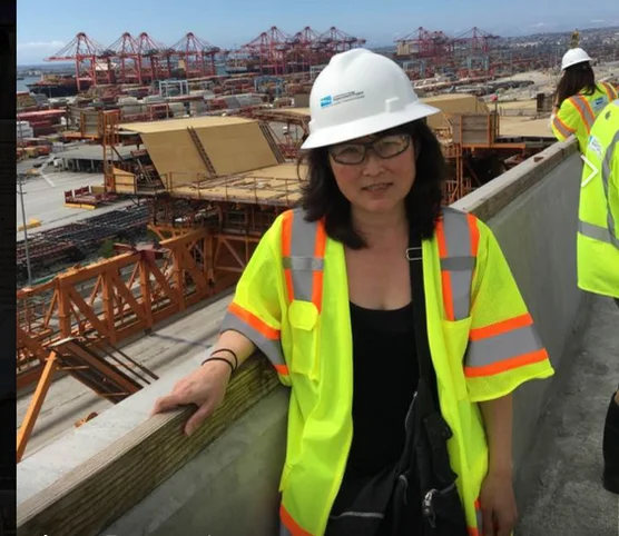 Cho visiting the Gerald Desmond Bridge replacement project in Long Beach, Calif.