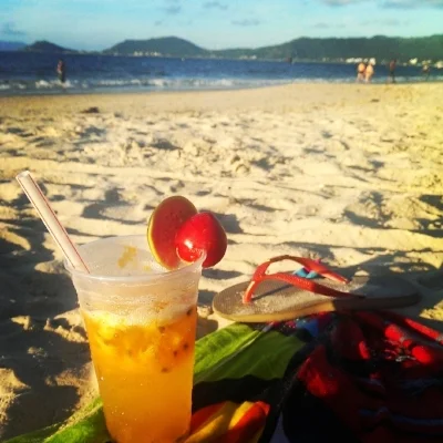 Enjoying a caipirinha on the beach