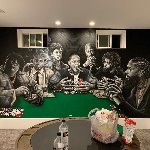 Brought @dh_simba7 vision to life.  Amongst the legends... @notorious_big_ @nas @2pac @realcoleworld @nipseyhussle #alpacino #scarface #scarfacemovie #jayz #hova #biggiesmalls #notoriousbig #nas #illmatic #tupac #dyingtolive #dreamville #nipseyhussle