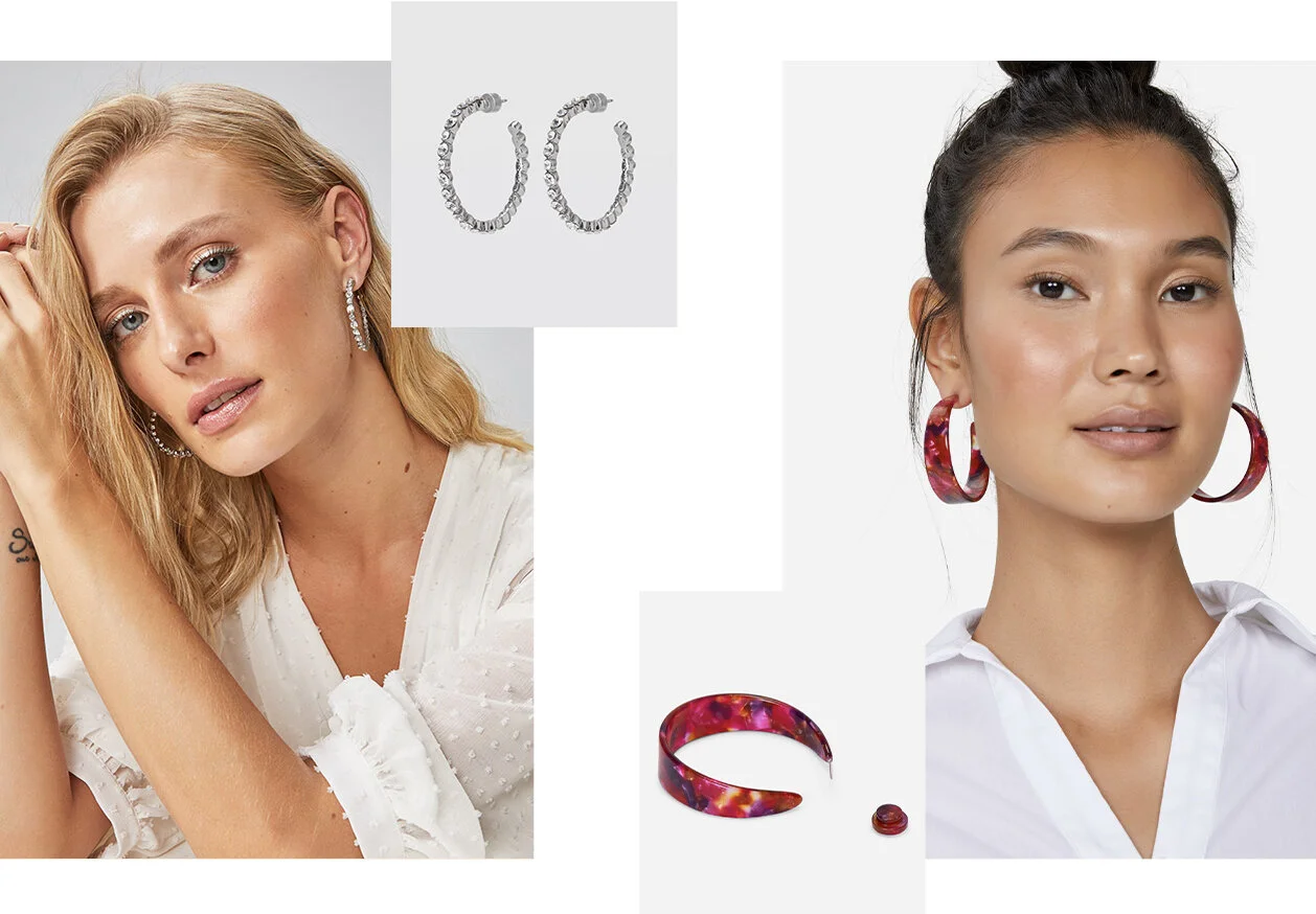 PRODUCTS: Wide resin hoop earring, crystals hoop.