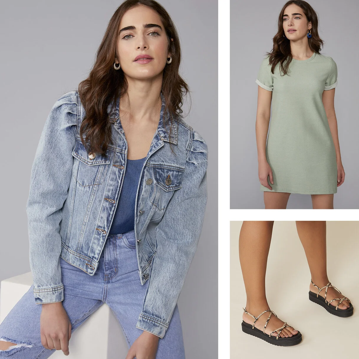 vestido xadrez com jaqueta jeans