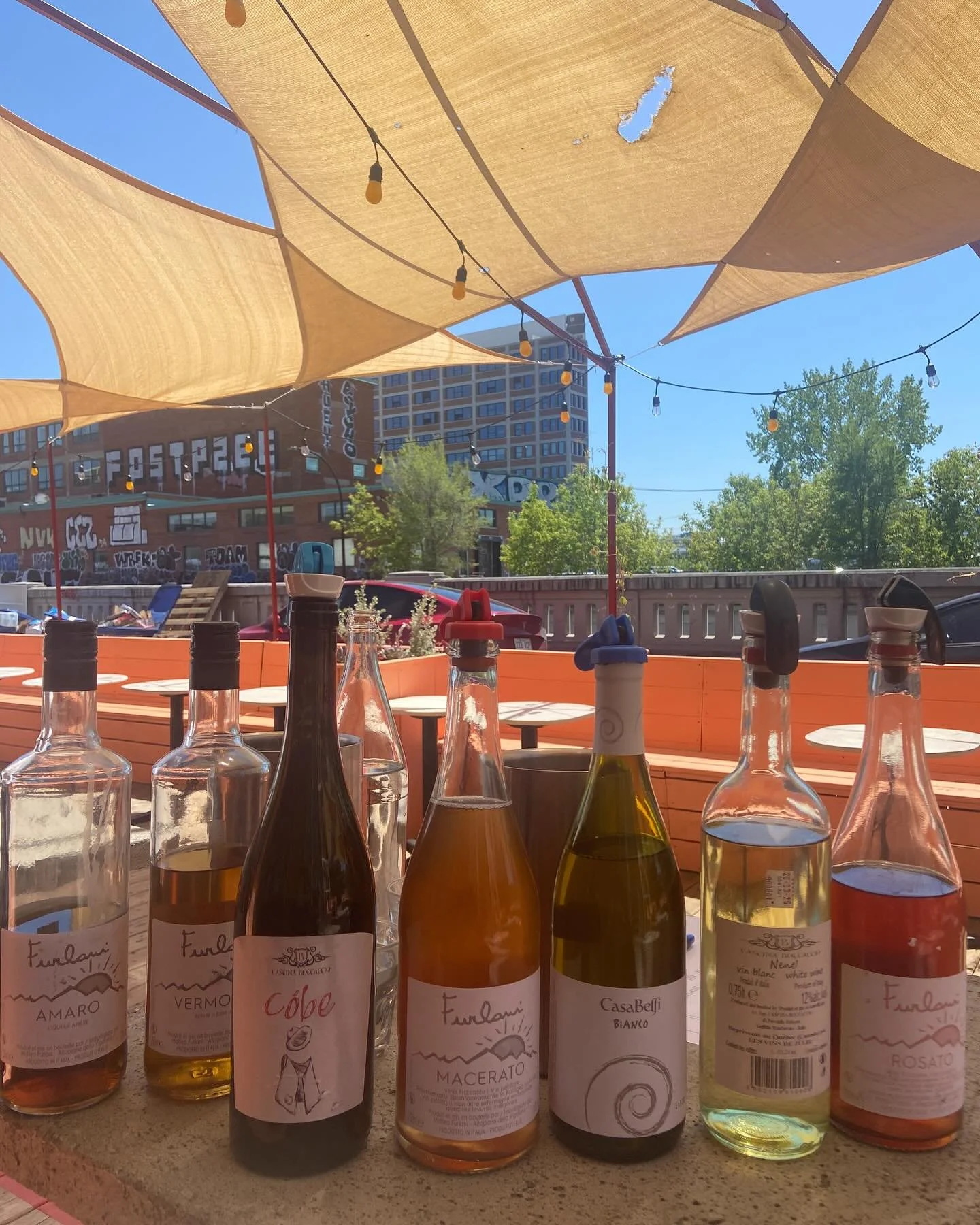 Une brisé d’été en terrasse… et de beaux flacons italiens pour l’aperitivo! Été 2025,on arrive!! #vinonaturale #petnat #vinobianco #terrasse #aperitivo
