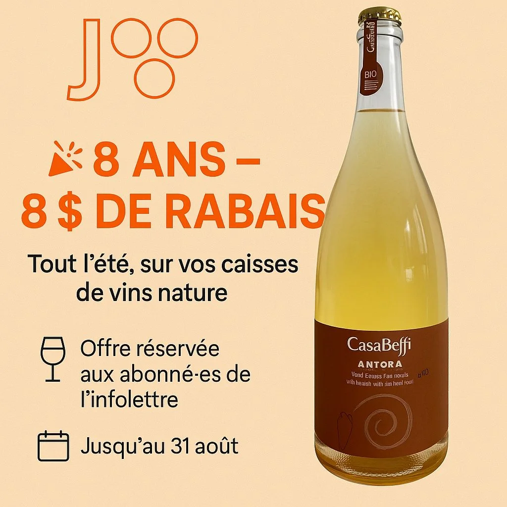 Le saviez-vous ? Durant tout l'été, l'agence est en mode festif et vous pouvez obtenir un rabais de 8$ sur vos achats de vin à la caisse. Il suffit de vous abonner à l'infolettre! #vinnaturel #agencedimportation #vinbio #r