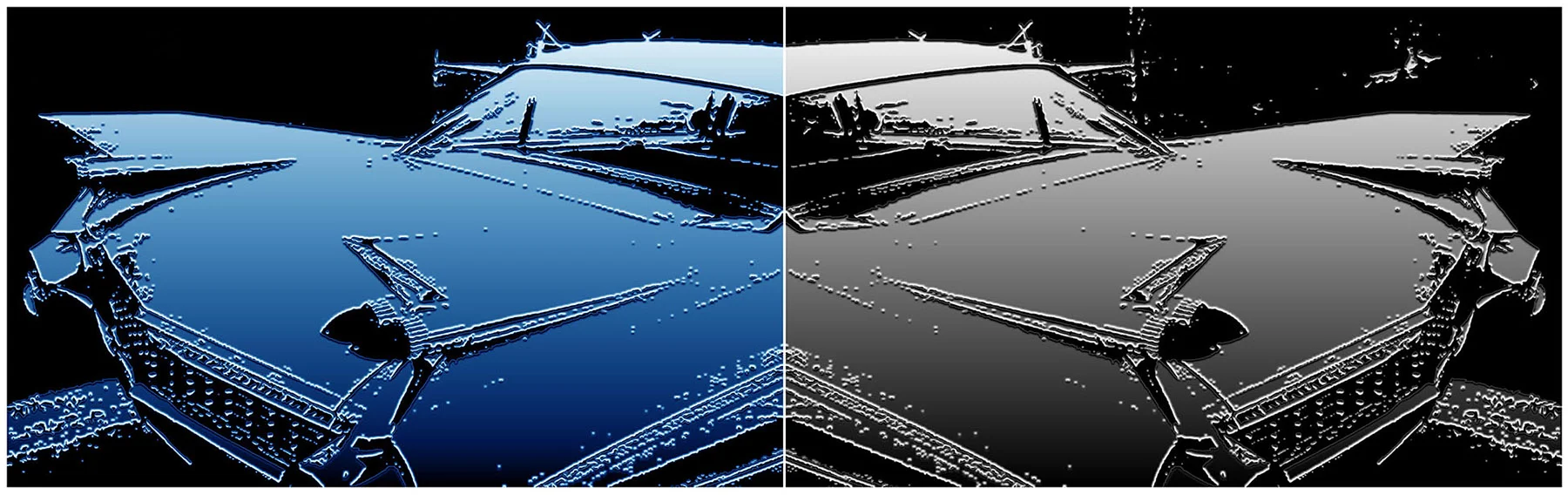  59 Cadillac "59CaddyTail" Diptych-Blue/Metallic- as shown, Museum Mount Plexiglas 30x80 Custom Order