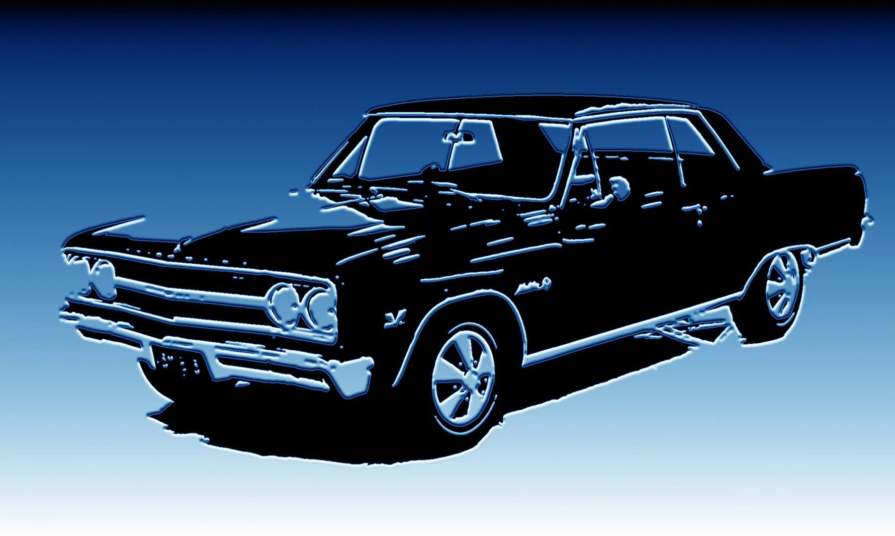 65 Chevy "GhostChevelle" Blue- as shown, Museum Mount Plexiglas 24x32 Purchase