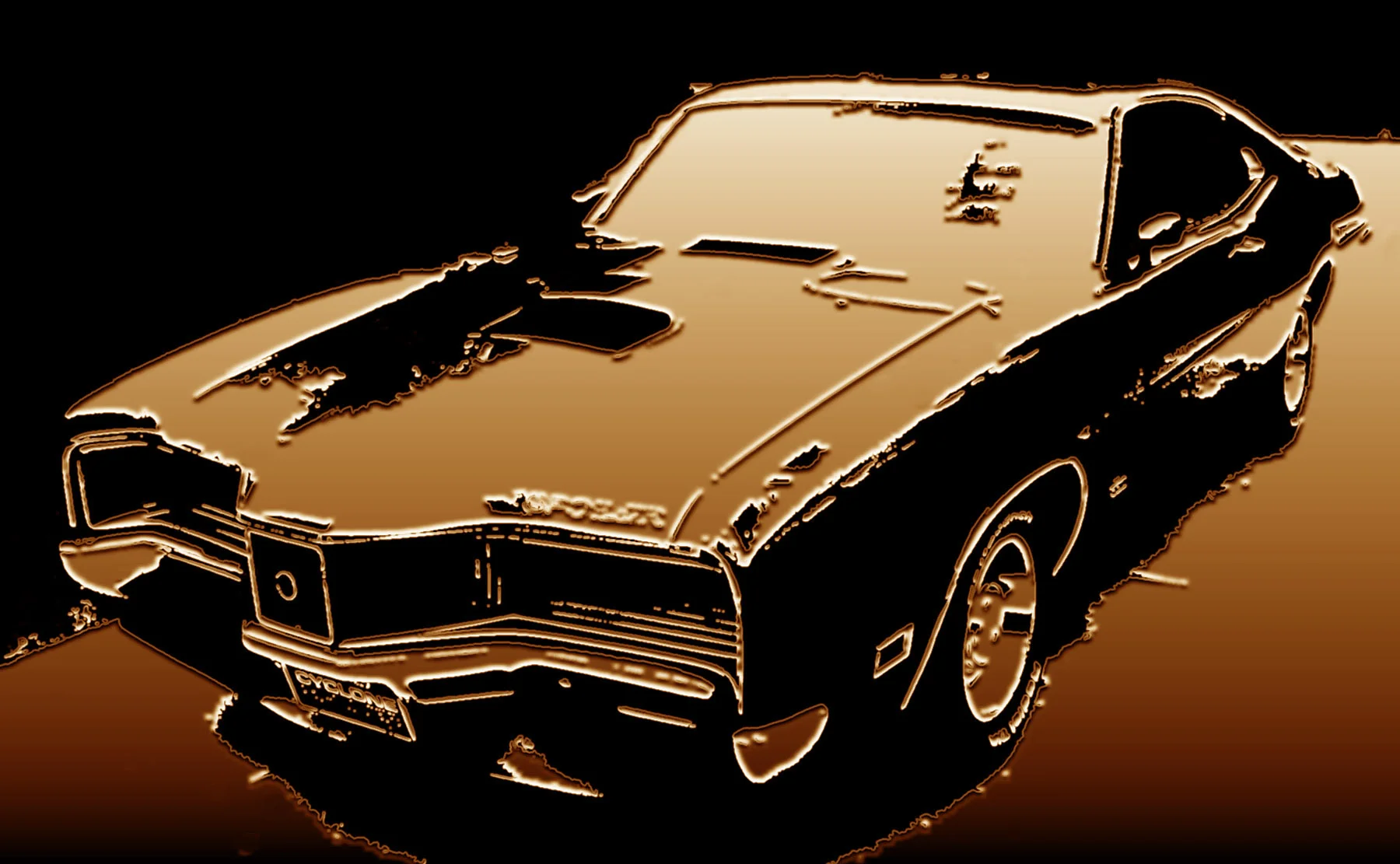 70 Cyclone "GhostCycloneSpoiler" Gold- as shown, Museum Mount Plexiglas 24x32 Purchase