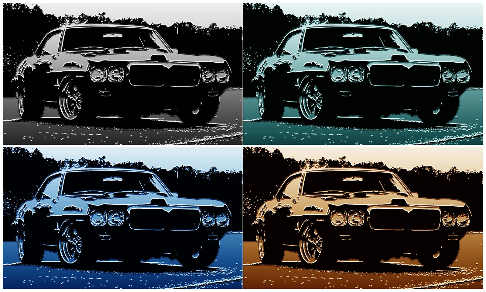 69 Pontiac "FireBirdgrill" Diptych- Metallic/Cyan/Blue/Gold- as shown, Museum Mount Plexiglas , 40x60 as grouped, each panel is 20x30 Custom Order