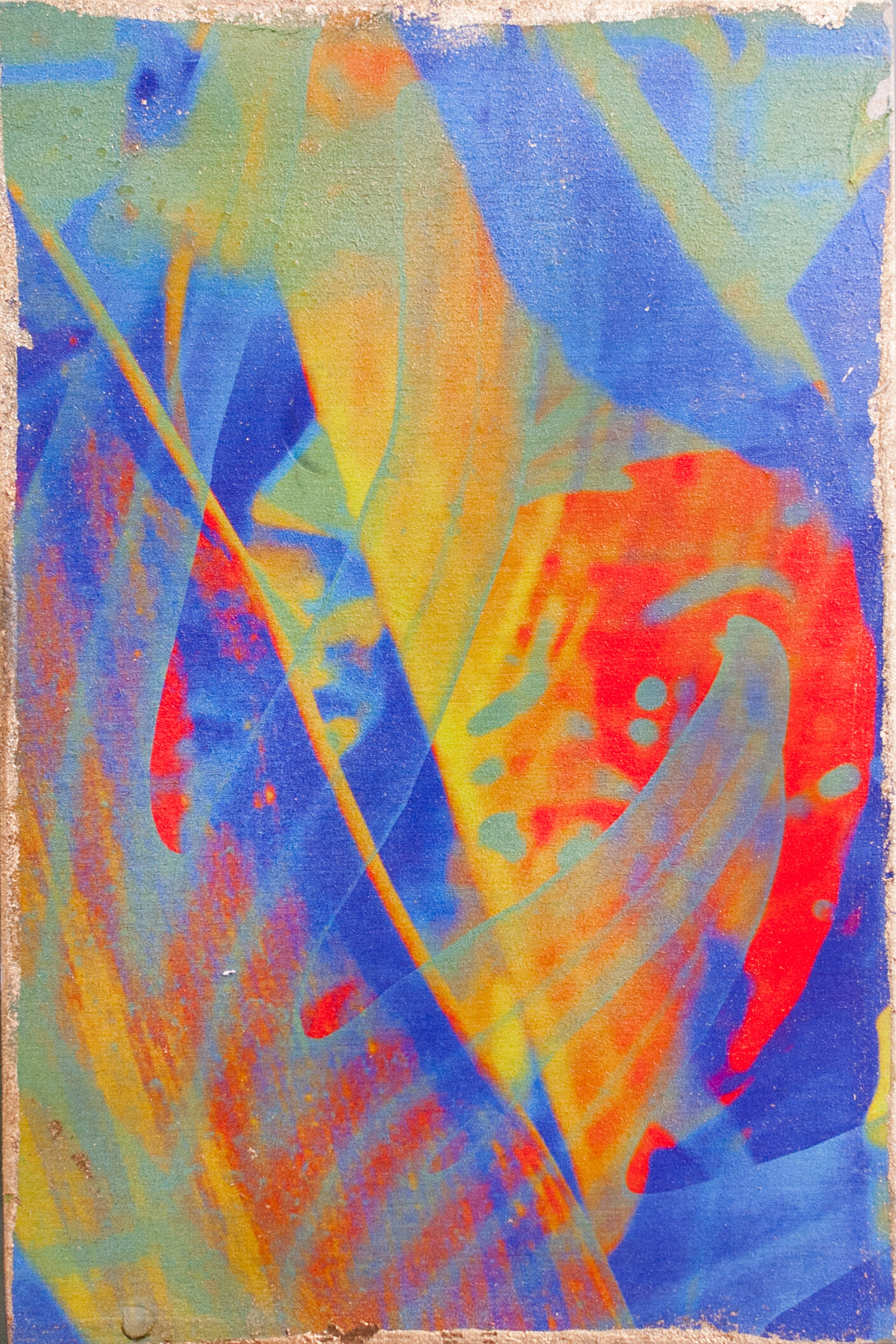  Hyperstimulation 0229, 2017 4x6”  Inkjet Photo Transfer on Birch, Gold Leaf, 3D Glasses 