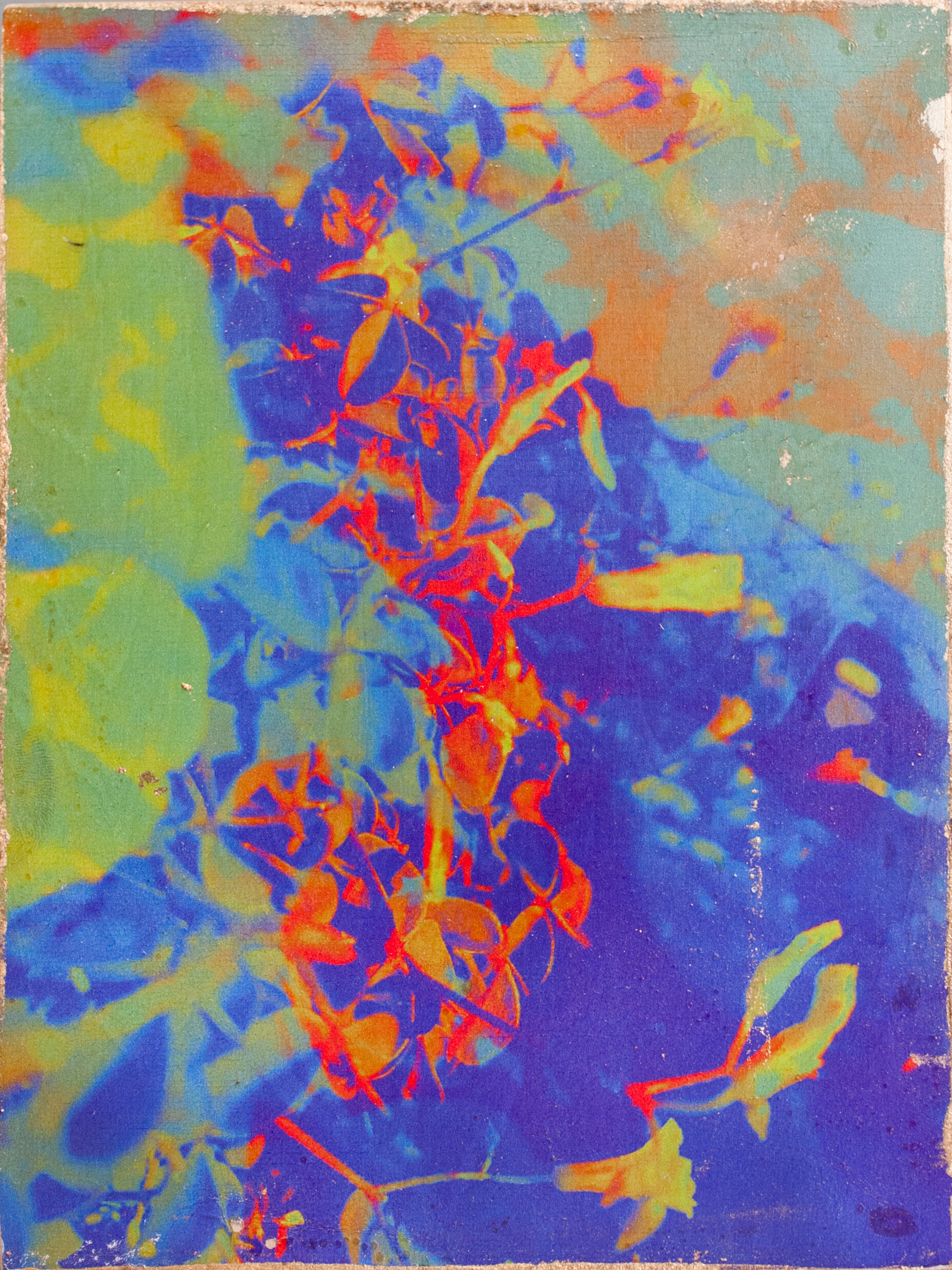  Hyperstimulation 0235, 2017 6x8”  Inkjet Photo Transfer on Birch, Gold Leaf, 3D Glasses 