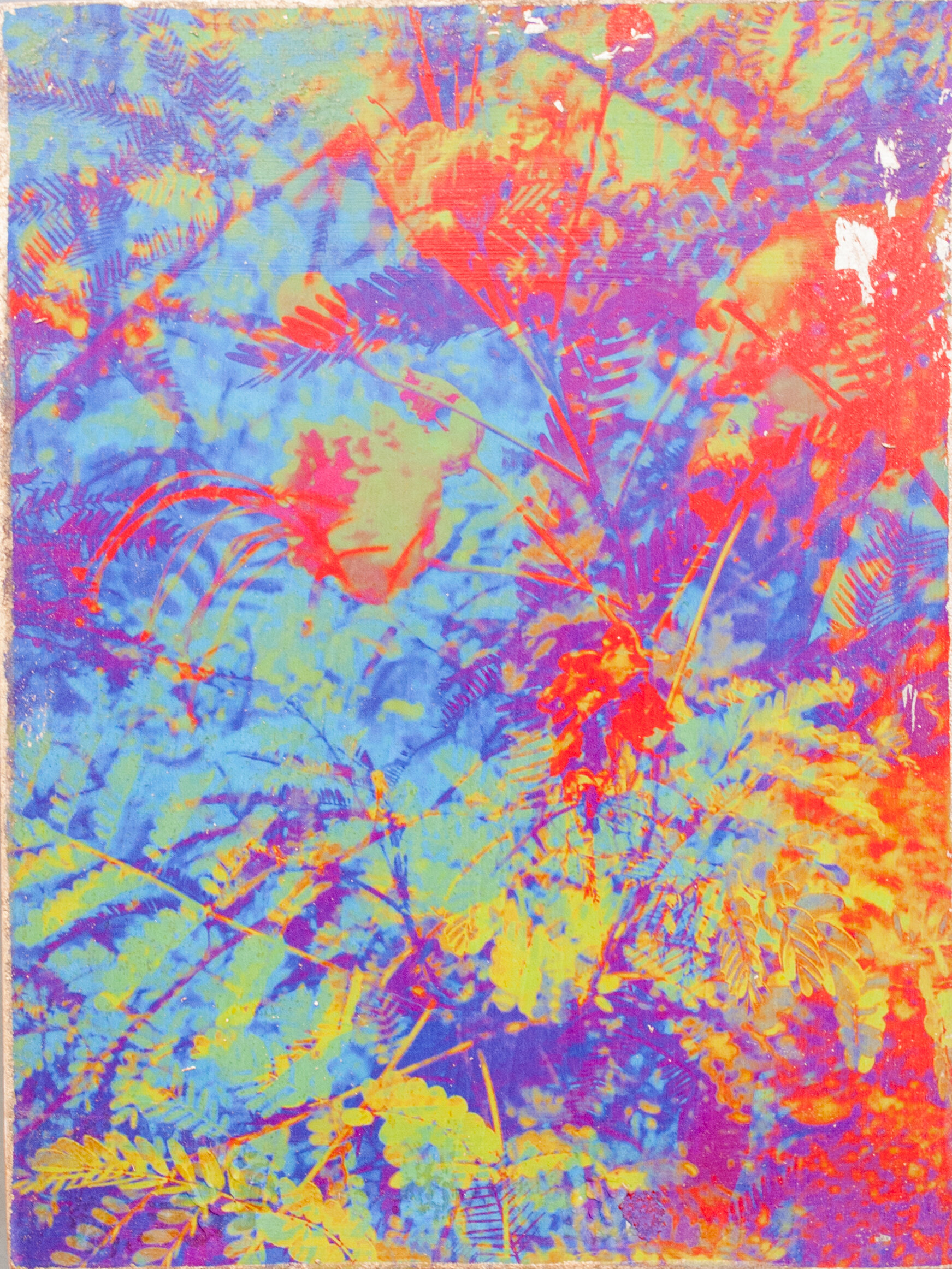  Hyperstimulation 0247, 2017 6x8”  Inkjet Photo Transfer on Birch, Gold Leaf, 3D Glasses 