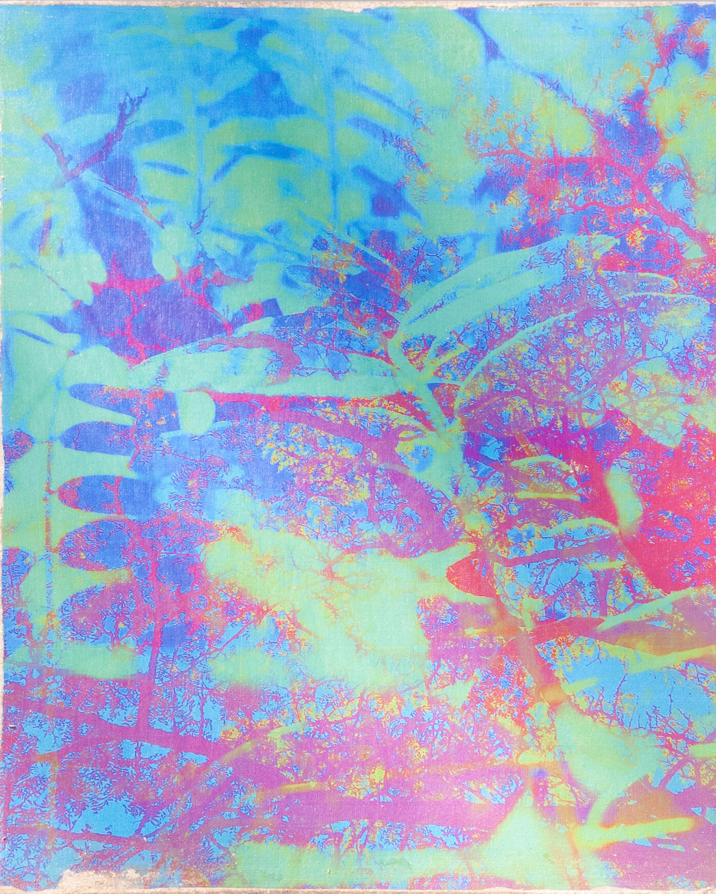  Hyperstimulation 0369, 2017 8x10”  Inkjet Photo Transfer on Birch, Gold Leaf, 3D Glasses 