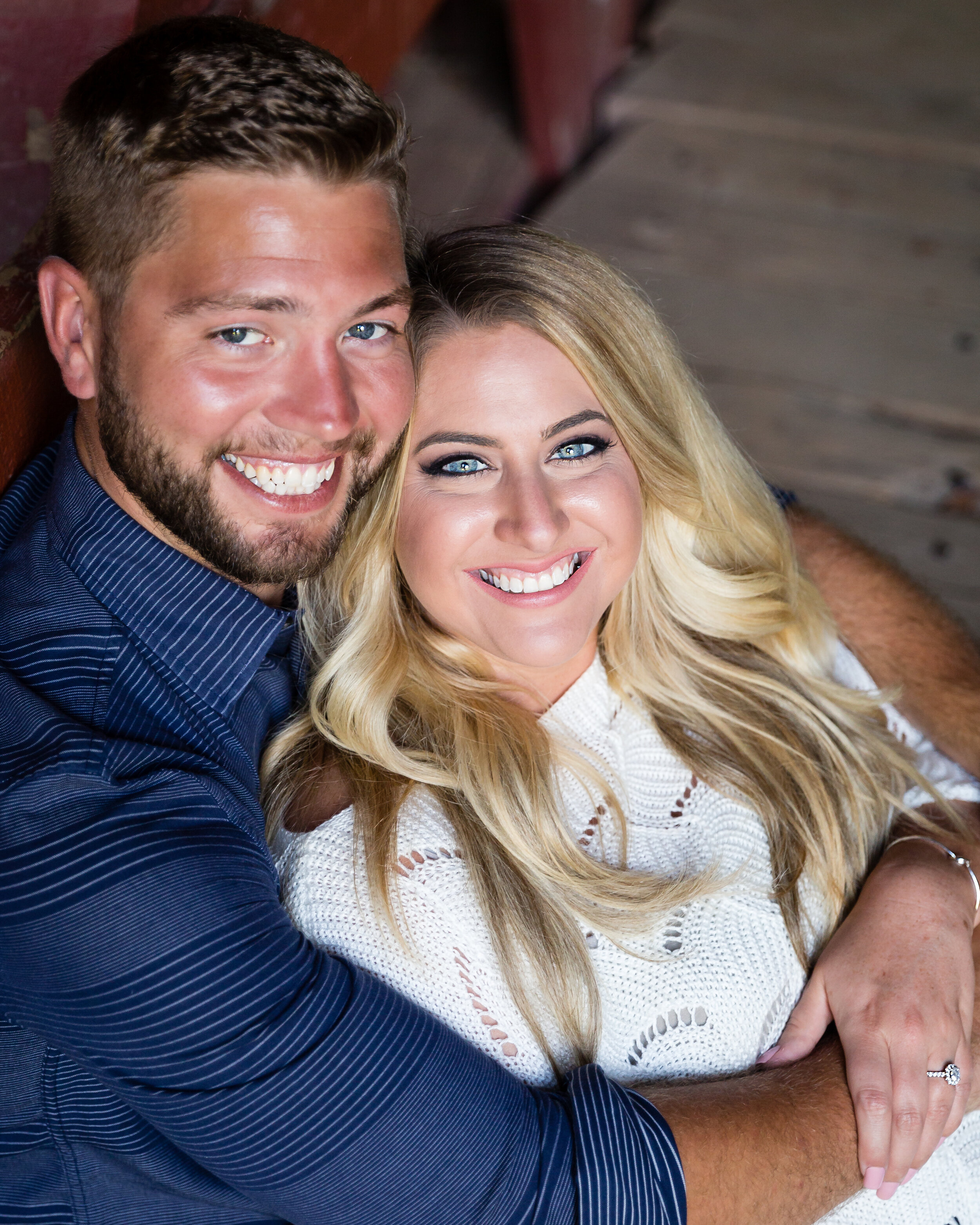 Closeup of couple at Campbells Covered Bridge Engagement Session