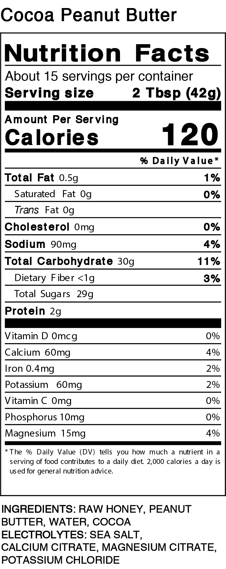 Utah raw cocoa peanut butter honey nutrition facts pint