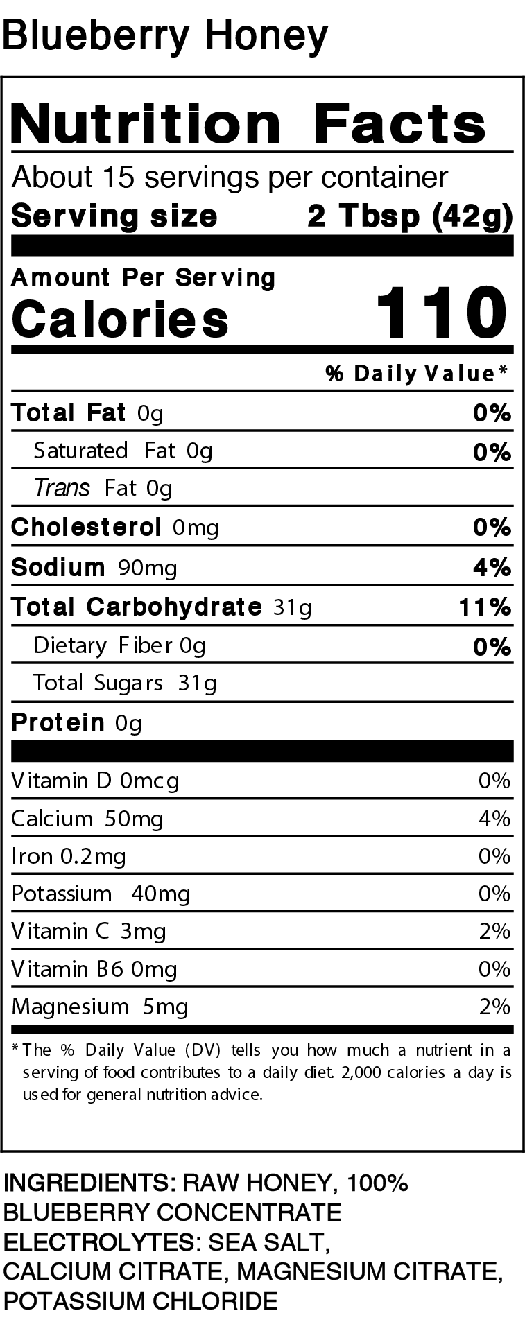 Blueberry honey pint nutrition facts